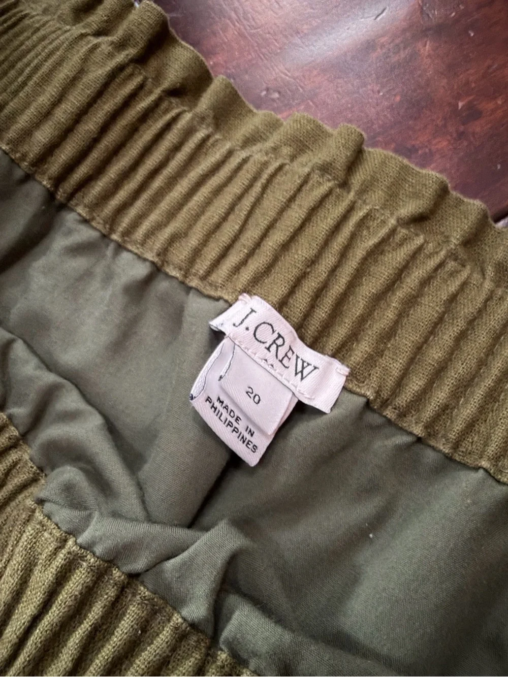 J. Crew - Linen Blend Olive Green Mini Skirt with Elastic Waist